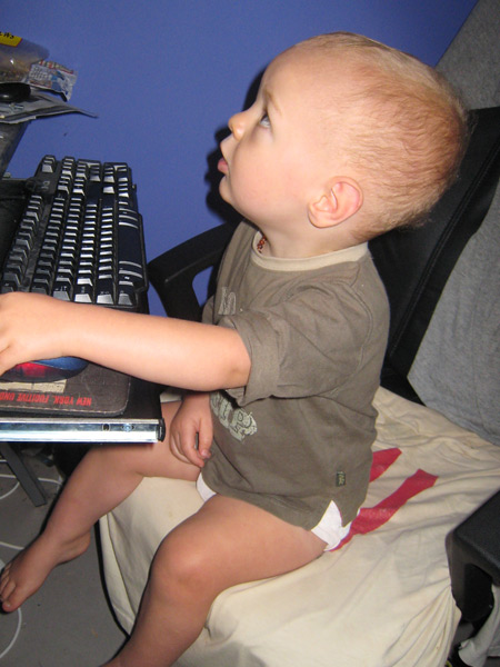 I left Owen standing on the floor near my chair and I took two steps away to open a window. When I turned back around...